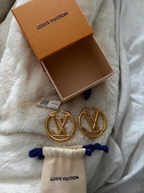 Louis Vuitton Gold LV Circle Logo Hoop Earrings